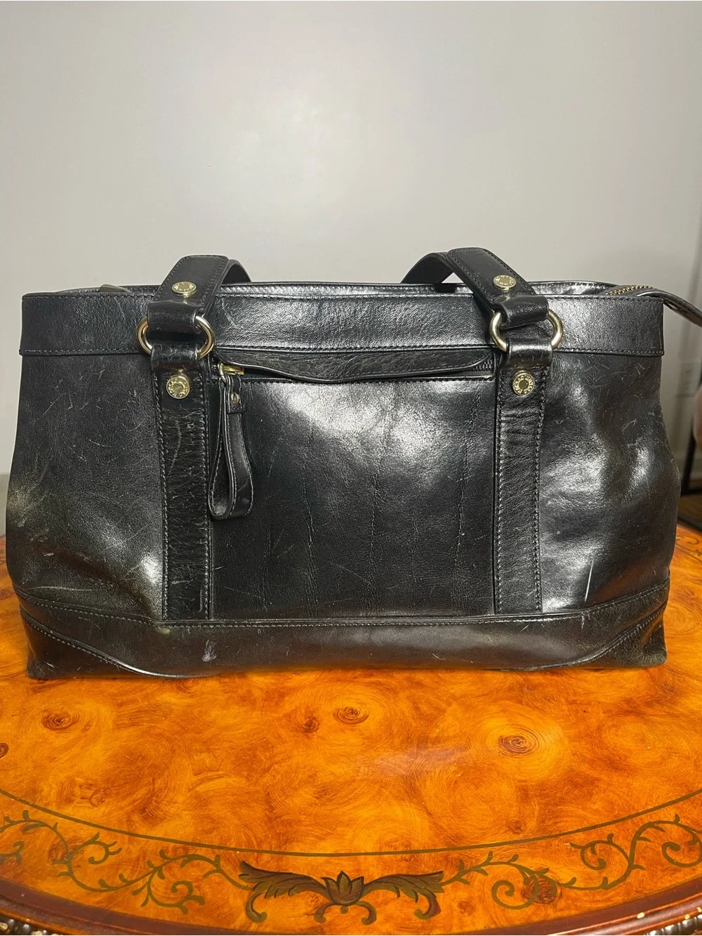 Black Leather women Tote Bag - Classic Carryall
